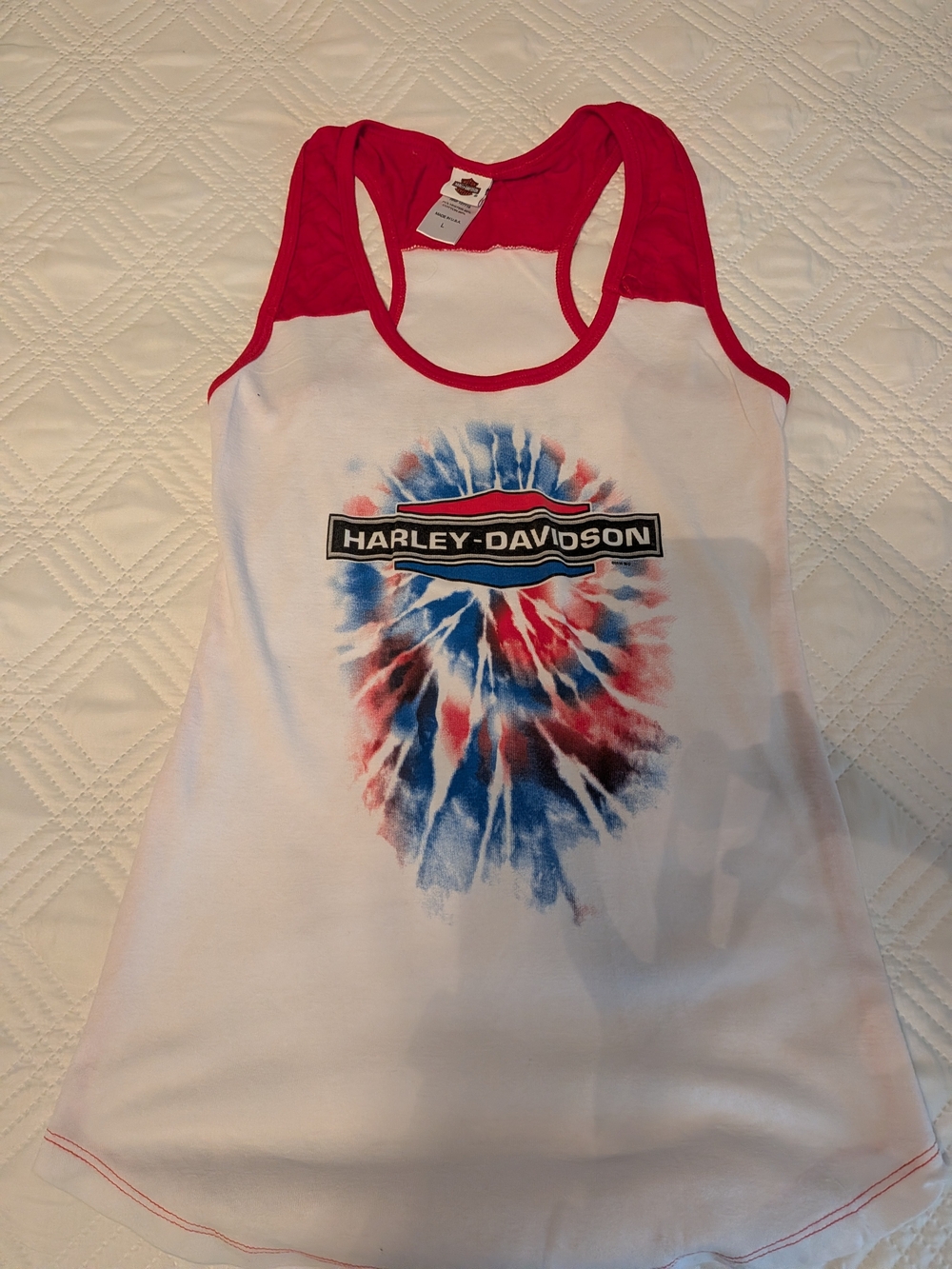 Harley-Davidson Women's Red & White Tie-Dye Racerback Tank